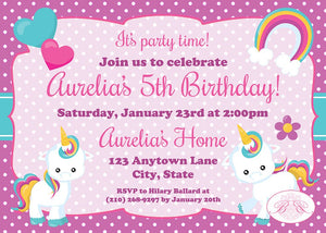 Rainbow Unicorn Birthday Party Invitation Girl Purple Pink Hors Pony Heart Boogie Bear Invitations Aurelia Theme Paperless Printable Printed