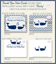 Load image into Gallery viewer, Navy Blue Whale Baby Shower Thank You Card Favor Boy Girl Party Grey Silver White Chevron 1st Boogie Bear Invitations Kristy Theme Printed