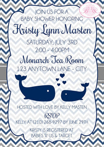 Navy Blue Whale Baby Shower Invitation Boy Girl Grey Party Chevron Party Boogie Bear Invitations Kristy Theme Paperless Printable Printed