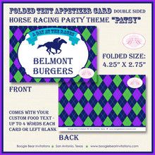 Load image into Gallery viewer, Purple Horse Racing Birthday Party Favor Card Tent Appetizer Place Sign Girl Kentucky Derby Race Jockey Boogie Bear Invitations Patsy Theme
