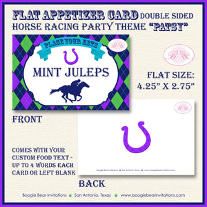 Purple Horse Racing Birthday Party Favor Card Tent Appetizer Place Sign Girl Kentucky Derby Race Jockey Boogie Bear Invitations Patsy Theme