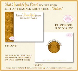 Thanksgiving Dinner Thank You Cards Flat Folded Note Elegant Damask Formal Dinner Gold Autumn Boogie Bear Invitations Salton Theme Printed