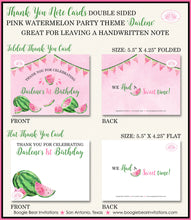 Load image into Gallery viewer, Pink Watermelon Birthday Thank You Card Party Girl Flat Folded One In a Melon Green Two Sweet Boogie Bear Invitations Darlene Theme Printed