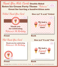 Load image into Gallery viewer, Ice Cream Birthday Party Thank You Card Retro Sweet Summer Girl Vintage Scoop Sweet Pink Coral Boogie Bear Invitations Rebecca Theme Printed