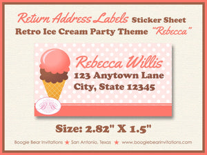 Ice Cream Birthday Party Invitation Retro Summer Fun Girl Sweet Coral Pink Boogie Bear Invitations Rebecca Theme Paperless Printable Printed