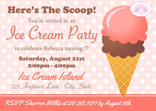Load image into Gallery viewer, Ice Cream Birthday Party Invitation Retro Summer Fun Girl Sweet Coral Pink Boogie Bear Invitations Rebecca Theme Paperless Printable Printed