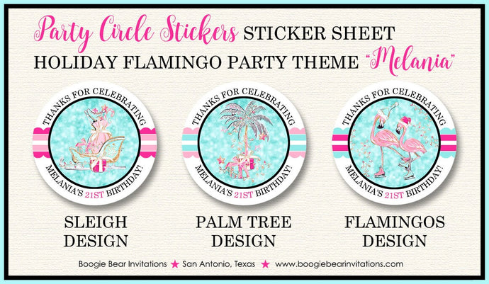 Pink Flamingo Birthday Party Stickers Circle Sheet Round Girl Holiday Christmas Aqua Winter Tropical Boogie Bear Invitations Melania Theme
