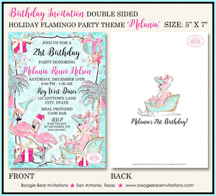 Pink Flamingo Birthday Party Invitation Holiday Christmas Winter Palm Tree Boogie Bear Invitations Melania Theme Paperless Printable Printed