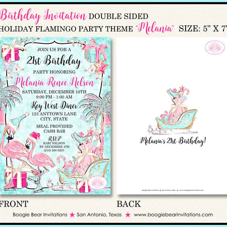 Pink Flamingo Birthday Party Invitation Holiday Christmas Winter Palm Tree Boogie Bear Invitations Melania Theme Paperless Printable Printed