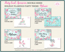 Load image into Gallery viewer, Pink Flamingo Birthday Favor Party Card Tent Place Girl Christmas Ice Skating Aqua Palm Tree Boogie Bear Invitations Melania Theme Printed