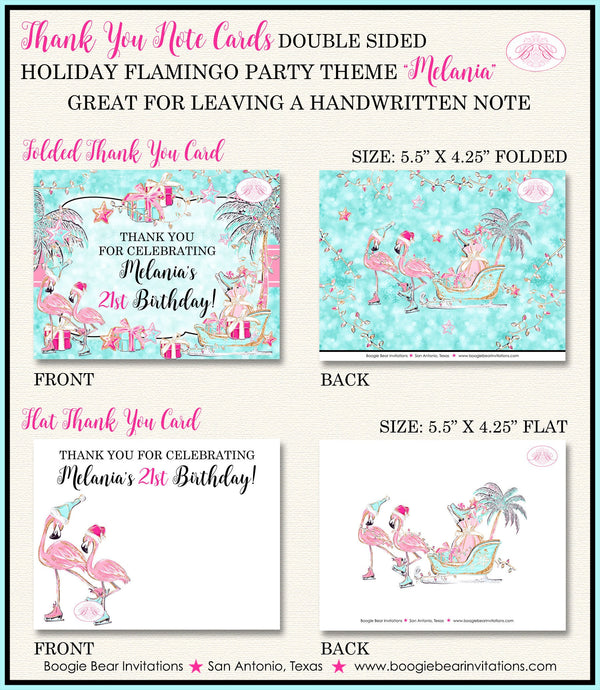 Pink Flamingos Birthday Thank You Card Party Flat Folded Christmas Ice Skating Aqua Palm Tree Boogie Bear Invitations Melania Theme Printed