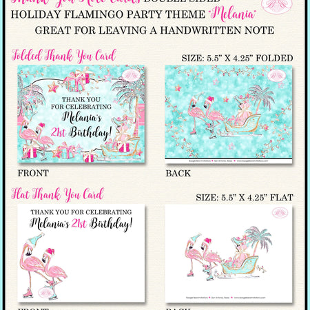 Pink Flamingos Birthday Thank You Card Party Flat Folded Christmas Ice Skating Aqua Palm Tree Boogie Bear Invitations Melania Theme Printed