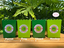 Load image into Gallery viewer, Rainforest Party Popcorn Boxes Mini Food Birthday Rain Forest Girl Pink Green Parrot Monkey Frog Jungle Boogie Bear Invitations Sophia Theme
