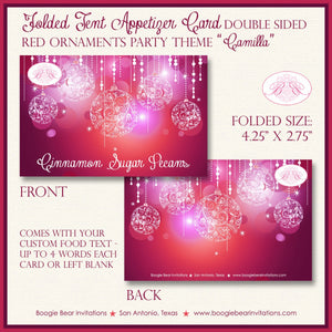 Red Glowing Ornament Birthday Party Favor Card Place Food Appetizer Girl Pink Purple Winter Christmas Boogie Bear Invitations Camilla Theme