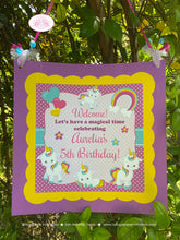 Load image into Gallery viewer, Rainbow Unicorn Birthday Party Door Banner Birthday Girl Pink Blue Yellow Purple Magic Mythology Pony Boogie Bear Invitations Aurelia Theme