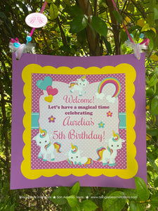 Rainbow Unicorn Birthday Party Door Banner Birthday Girl Pink Blue Yellow Purple Magic Mythology Pony Boogie Bear Invitations Aurelia Theme