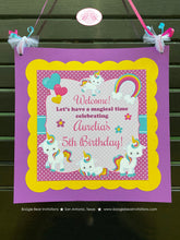 Load image into Gallery viewer, Rainbow Unicorn Birthday Party Door Banner Birthday Girl Pink Blue Yellow Purple Magic Mythology Pony Boogie Bear Invitations Aurelia Theme