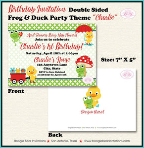 Frog Duck Spring Birthday Party Invitation Splash Garden Girl Boy Flowers Boogie Bear Charlie Invitations Theme Paperless Printable Printed