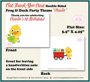 Frog Duck Party Thank You Card Birthday Girl Boy Red Wagon Spring Splash Garden Gardening Seed Boogie Bear Invitations Charlie Theme Printed