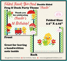 Load image into Gallery viewer, Frog Duck Party Thank You Card Birthday Girl Boy Red Wagon Spring Splash Garden Gardening Seed Boogie Bear Invitations Charlie Theme Printed