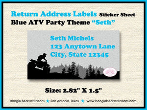 ATV Birthday Party Invitation Blue Black Quad Boy Girl All Terrain Vehicle Racing 4 Wheeler Trail Boogie Bear Invitations Seth Theme Printed