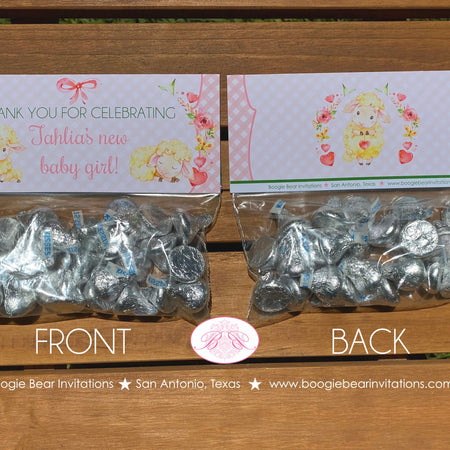 Pink Little Lamb Baby Shower Folded Treat Bag Toppers Label Farm Animals Sheep Flower Butterfly Girl Boogie Bear Invitations Tahlia Theme