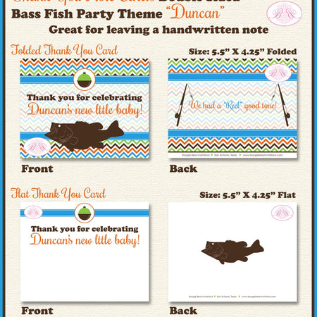 Bass Fish Fishing Baby Shower Thank You Card Pole Party Orange Green Brown Blue Forest Camping Boogie Bear Invitations Duncan Theme Printed