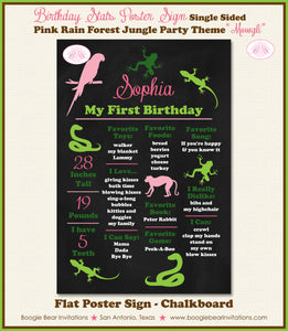 Pink Rain Forest Birthday Party Sign Stats Poster Frameable Chalkboard Milestone Rainforest Animals 1st Boogie Bear Invitations Sophia Theme
