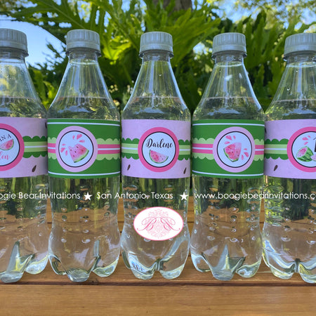 Pink Watermelon Birthday Party Bottle Wraps Label Girl One In a Melon Two Sweet Summer Picnic Fruit Boogie Bear Invitations Darlene Theme