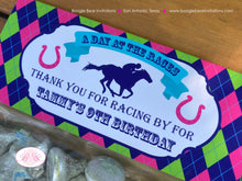 Load image into Gallery viewer, Horse Racing Birthday Party Treat Bag Toppers Folded Favor Pink Kentucky Derby Races Jockey Girl Argyle Boogie Bear Invitations Tammy Theme