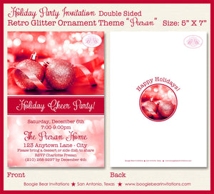 Red Ornament Christmas Party Invitation Winter Holiday Cheer Glitter Bokeh Boogie Bear Invitations Presan Theme Paperless Printable Printed