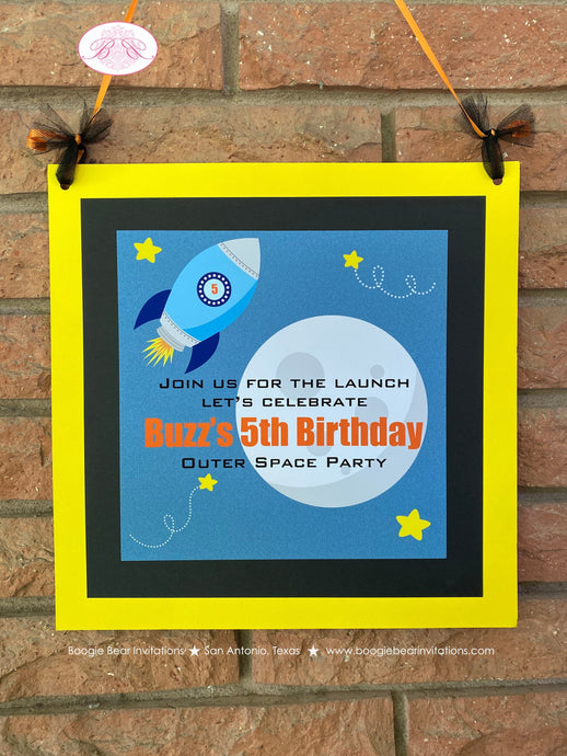 Outer Space Birthday Party Door Banner Planets Stars Moon Rocket Ship Mission Galaxy Travel Earth Orbit Boogie Bear Invitations Buzz Theme