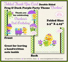 Load image into Gallery viewer, Frog Duck Party Thank You Card Birthday Girl Purple Spring Splash Garden Galoshes Umbrella Boogie Bear Invitations Charlene Theme Printed