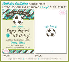 Load image into Gallery viewer, Retro Soccer Birthday Party Invitation Boy Girl Sports Aqua Blue Green Teal Boogie Bear Invitations Emery Theme Paperless Printable Printed