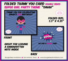 Load image into Gallery viewer, Pink Super Girl Birthday Party Thank You Card Superhero Supergirl Comic Masked Cape Hero Friends Boogie Bear Invitations Dinah Theme Printed