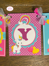 Load image into Gallery viewer, Rainbow Unicorn Birthday Party Banner Happy Girl Pink Yellow Blue Purple Polka Dot Kids Magic Heart Boogie Bear Invitations Aurelia Theme