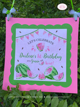 Load image into Gallery viewer, Pink Watermelon Birthday Party Door Banner Birthday Girl One In a Melon Two Sweet Green Summer Fruit Boogie Bear Invitations Darlene Theme