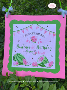 Pink Watermelon Birthday Party Door Banner Birthday Girl One In a Melon Two Sweet Green Summer Fruit Boogie Bear Invitations Darlene Theme