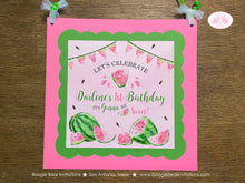 Load image into Gallery viewer, Pink Watermelon Birthday Party Door Banner Birthday Girl One In a Melon Two Sweet Green Summer Fruit Boogie Bear Invitations Darlene Theme