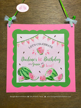 Load image into Gallery viewer, Pink Watermelon Birthday Party Door Banner Birthday Girl One In a Melon Two Sweet Green Summer Fruit Boogie Bear Invitations Darlene Theme