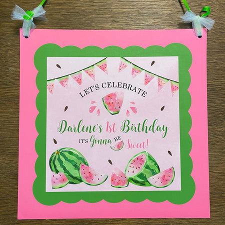 Pink Watermelon Birthday Party Door Banner Birthday Girl One In a Melon Two Sweet Green Summer Fruit Boogie Bear Invitations Darlene Theme
