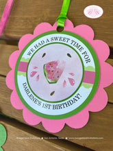 Load image into Gallery viewer, Pink Watermelon Party Favor Tags Birthday Girl One In a Melon Two Sweet Green Summer Fruit Boogie Bear Invitations Darlene Theme