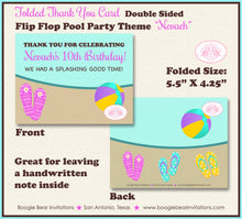 Load image into Gallery viewer, Flip Flop Pool Party Thank You Card Birthday Swimming Girl Swim Ocean Beach Ball Summer Splash Boogie Bear Invitations Nevaeh Theme Printed