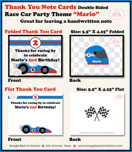 Race Car Party Thank You Card Black Birthday Favor Note Boy Girl Red Blue Checkered Flag Black Boogie Bear Invitations Mario Theme Printed