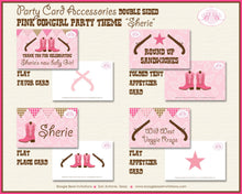 Load image into Gallery viewer, Pink Gunslinger Baby Shower Party Favor Card Tent Appetizer Food Place Favor Girl Cowgirl Boots Pistol Boogie Bear Invitations Sherie Theme