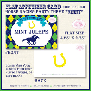 Horse Racing Birthday Party Favor Card Tent Appetizer Place Sign Kentucky Derby Yellow Green Blue Jockey Boogie Bear Invitations Vinny Theme