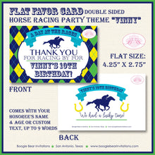 Load image into Gallery viewer, Horse Racing Birthday Party Favor Card Tent Appetizer Place Sign Kentucky Derby Yellow Green Blue Jockey Boogie Bear Invitations Vinny Theme