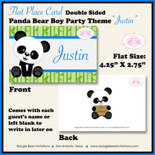 Load image into Gallery viewer, Panda Bear Birthday Party Favor Card Tent Place Food Boy Blue Flower Butterfly Jungle Zoo Animals Green Boogie Bear Invitations Justin Theme