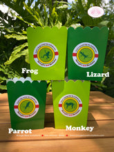 Load image into Gallery viewer, Rainforest Party Popcorn Boxes Mini Food Birthday Rain Forest Girl Boy Green Parrot Monkey Frog Reptile Boogie Bear Invitations Mowgli Theme
