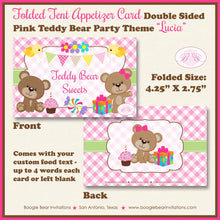 Load image into Gallery viewer, Pink Teddy Bear Birthday Party Favor Card Appetizer Food Place Sign Label Girl Picnic Summer Garden Bird Boogie Bear Invitations Lucia Theme